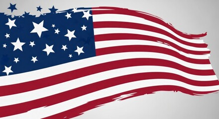 Waving American Flag with Brushstroke Texture, Patriotic Symbolism, Independence Day.