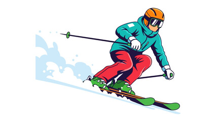 Dynamic Descent: An illustrated individual carves down a snowy slope with skillful precision, evoking the exhilaration of winter sports.