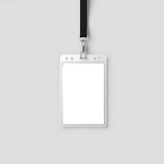 Blank ID Card Mockup with Lanyard on White Background