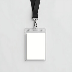 Blank ID Card Mockup with Lanyard on White Background