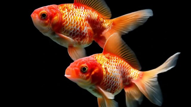 Two orange and gold fish against a black background