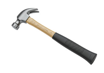 Isolated view of a shiny new claw hammer with a wooden handle for pounding nails
