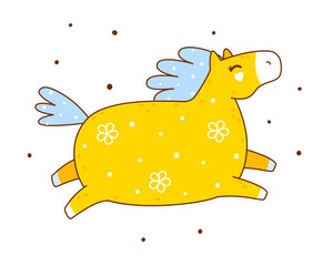 Cute сartoon horse with flowers isolated on white background - funny animal character for Your kawaii design - symbol of 2026 Chinese New Year 