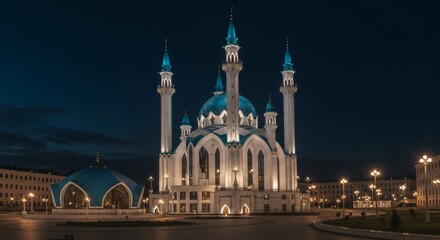 Kul Sharif Mosque Russia during night illumination
