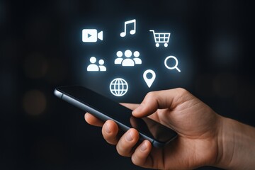 Smartphone User Navigating Digital Applications: Business Communication and Online Marketing Technology Interface with Handheld Device