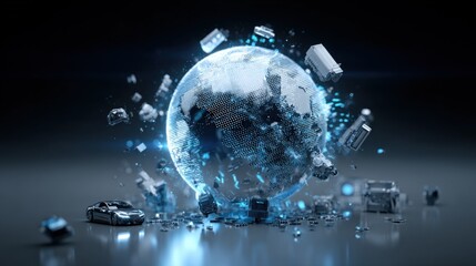 Global Technology Disruption with Shattered Earth and Car, symbolizing Technological Advancement and Innovative Transportation Solutions