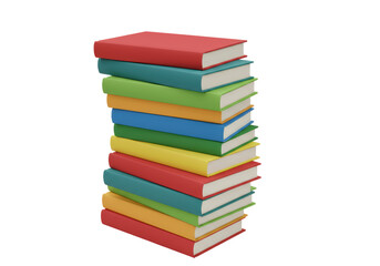 Isolated stack of books arranged in a colorful arrangement; library, learning, reading materials