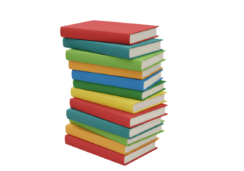 Isolated stack of books arranged in a colorful arrangement; library, learning, reading materials