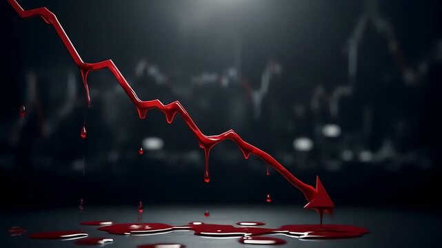 Red chart line dripping blood on a dark reflective surface