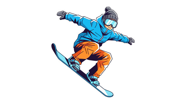 Snowboarding Action: A snowboarder is captured mid-air during a dynamic performance, showcasing the thrill and excitement of winter sports with a vivid depiction of skill and adventure.