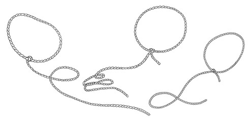 Cowboy lasso hand drawn vector doodle illustration. Long rope with loop. Wild west element. Horse driver tool. Outline sketch.