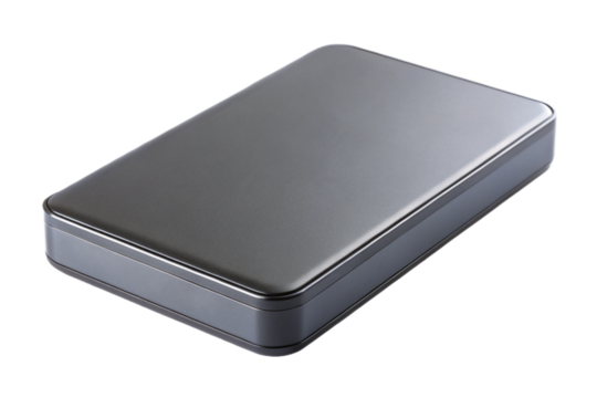 Isolated external hard drive for digital storage solutions and data transfer needs transparent background