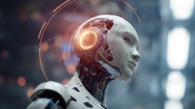 Futuristic robot head closeup