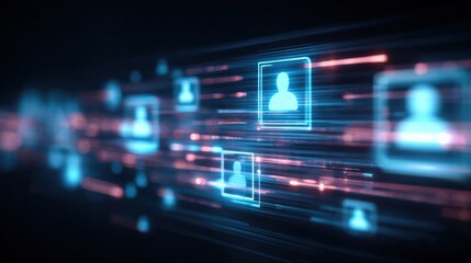 Fototapeta premium Abstract Digital Network with User Icons and Glowing Lines, Representing Global Connection and Communication