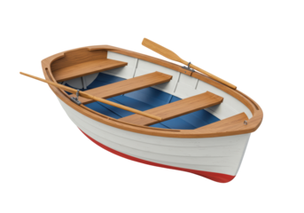 Isolated rowboat with oars on display offers nautical design, boating, fishing, rowing, watersports, sailing