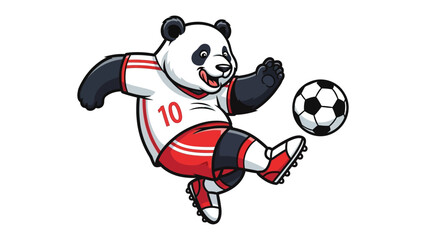 Panda Soccer Star: A cheerful panda, adorned in athletic attire, demonstrates incredible skill as it kicks the ball. This illustration captures the playful nature of sports and love for the game