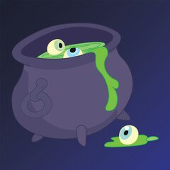 A Halloween candy jar with an eye illustration for a spooky design. Isolated on a blue background.