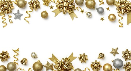 Fototapeta premium Elegant Gold and Silver Christmas Festive Border Design.