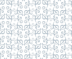 Flower pattern. Seamless white and gray ornament. Graphic vector background