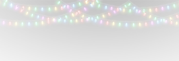 Garland Glow Green Greeting Happy PNG Christmas Lights with Bright Holiday Ribbon, Decorative Shine and Festive Background