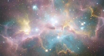 Fototapeta premium Breathtaking Cosmic Nebula: A Stellar Nursery of Sparkling Stars and Colorful Gas Clouds in Deep Space