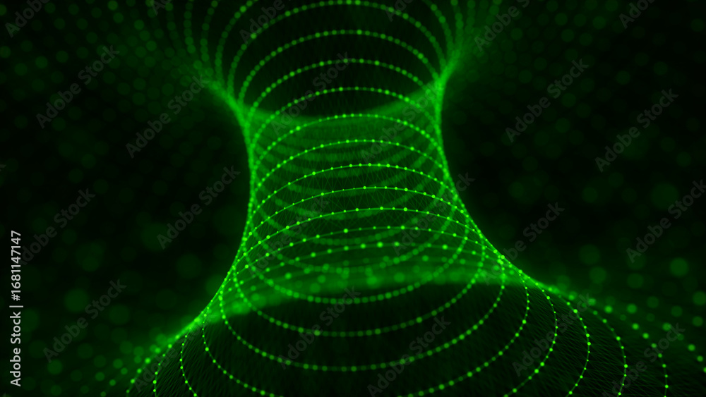 Wall mural cyber tunnel consisting of moving glowing points. futuristic infinite space background. concept of d