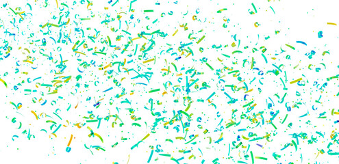High-resolution image of colorful confetti falling on a white background. Perfect for party invitations, celebrations, and festive designs.
