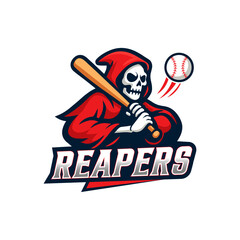 Modern Reaper Mascot Logo Design | Skeleton Baseball Bat Illustration for Team Branding