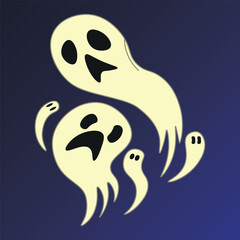 Cute cartoon ghosts on a blue background. Vector illustration for Halloween.