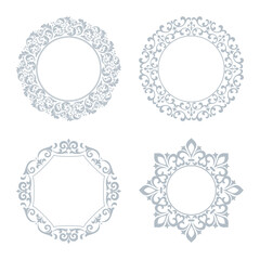 Set of decorative frames Elegant vector element for design in Eastern style, place for text. Floral gray and white borders. Lace illustration for invitations and greeting cards