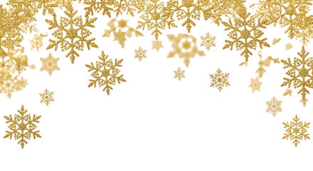 Golden Glitter Snowflakes and Stars Festive Winter Holiday Background for Christmas and New Year Celebrations. isolated on transparent background, png background. No Background PNG