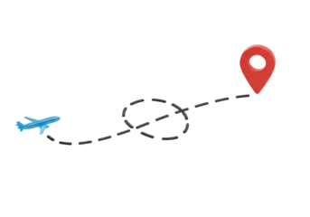 Isolated Airplane taking a flight following dotted line path toward a destination icon