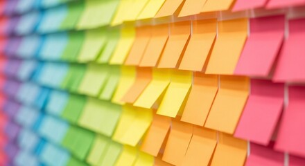 Fototapeta premium Rainbow Array A Vibrant Mosaic of Colorful Sticky Notes Creating a Spectrum Display