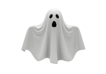 Isolated Ghost Costume for Halloween Celebration with Black Eyes and Mouth, Spooky, Scary