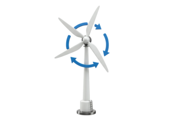 Isolated wind turbine with rotating blades producing renewable energy illustration