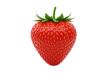 Isolated fresh red strawberry with green stem on display against a neutral backdrop