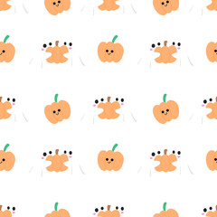 Naklejka premium Seamless Pattern with Ghosts, Pumpkins, and Cats