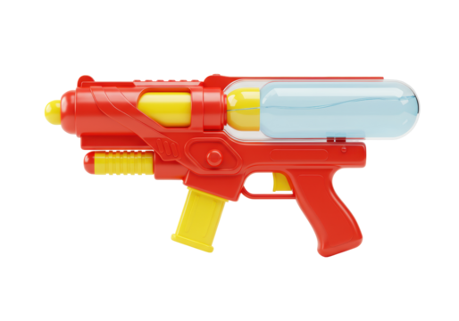 Isolated Summer themed toy water gun for children ready for water fights and fun outdoor activities