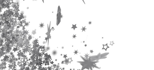 High-resolution image of silver star confetti on white background. Perfect for celebrations, holidays, and festive designs.