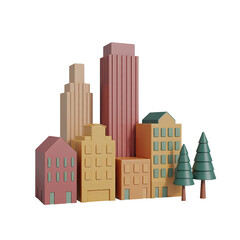 Charming miniature cityscape with pastel buildings and green trees captured in studio lighting
