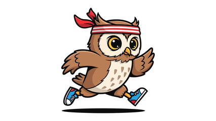 Speedy Owl: An energetic owl, adorned in a sports headband and sneakers, dashes forward with purpose and determination, embodying a vibrant spirit of activity.