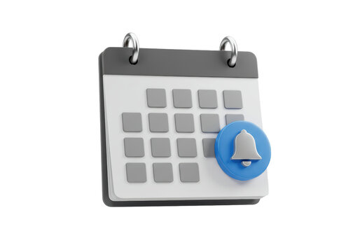 Isolated calendar icon with notification bell on white background for reminders or events - Powered by Adobe