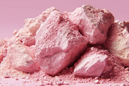 Pile of Pink Clay Rocks Close Up Studio Shot on Pink Background for Beauty or Geology Concepts