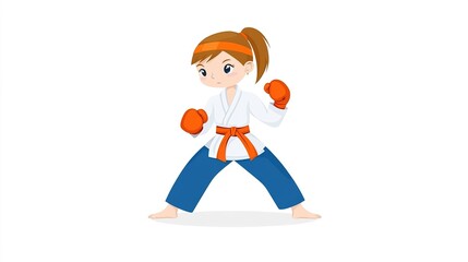 Female Karate Practitioner In Karate Uniform, Showing Martial Arts Movement Posture