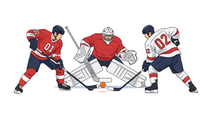 Obraz premium Hockey Showdown: A dynamic illustration of an intense hockey match, with players poised for action in vibrant uniforms, showcasing skill and competitive spirit. 