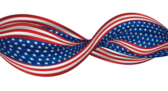 Elegant Waving American Flag Design Featuring Red, White, and Blue Stripes and Stars, Symbolizing Patriotism, Isolated on a Clean Background. isolated on transparent background, png background