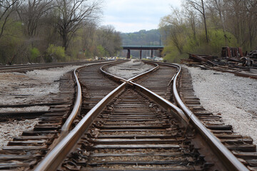 Fototapeta premium The railway tracks are curved and diverged