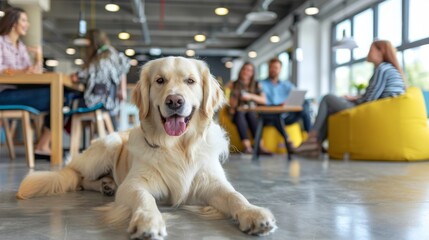 A dog s presence in a contemporary office space  blending work and pets for a relaxed environment