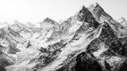 Obraz premium High mountains, white background, drawn with pencil, black and gray tones