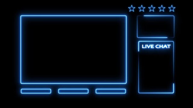 Intermission Stream Overlay Animated, Neon Sign looping facecam and chat for live streaming ,Frame neon line animation.